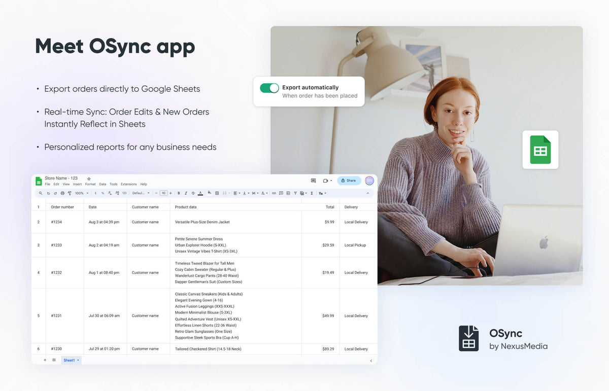 OSync: Export Orders to Google Sheets Shopify app