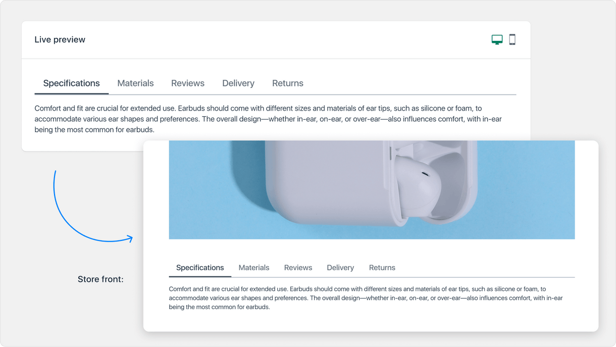 EasyTabs - Shopify product description tabs. Real time preview.