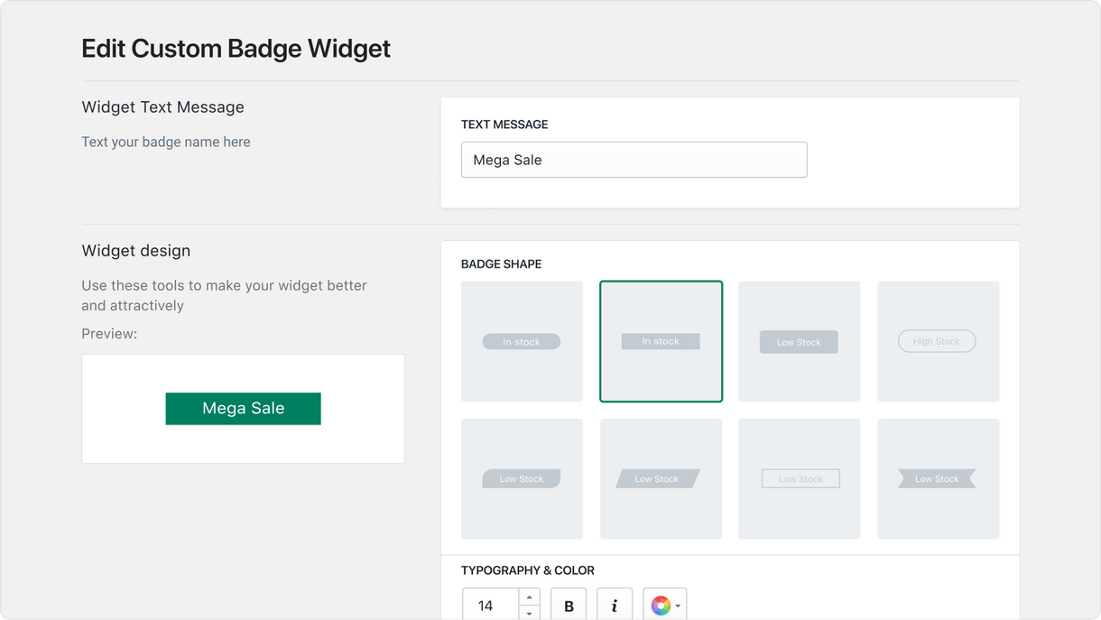 Easy Stock Shopify stock and invenroty badges - Widget customization