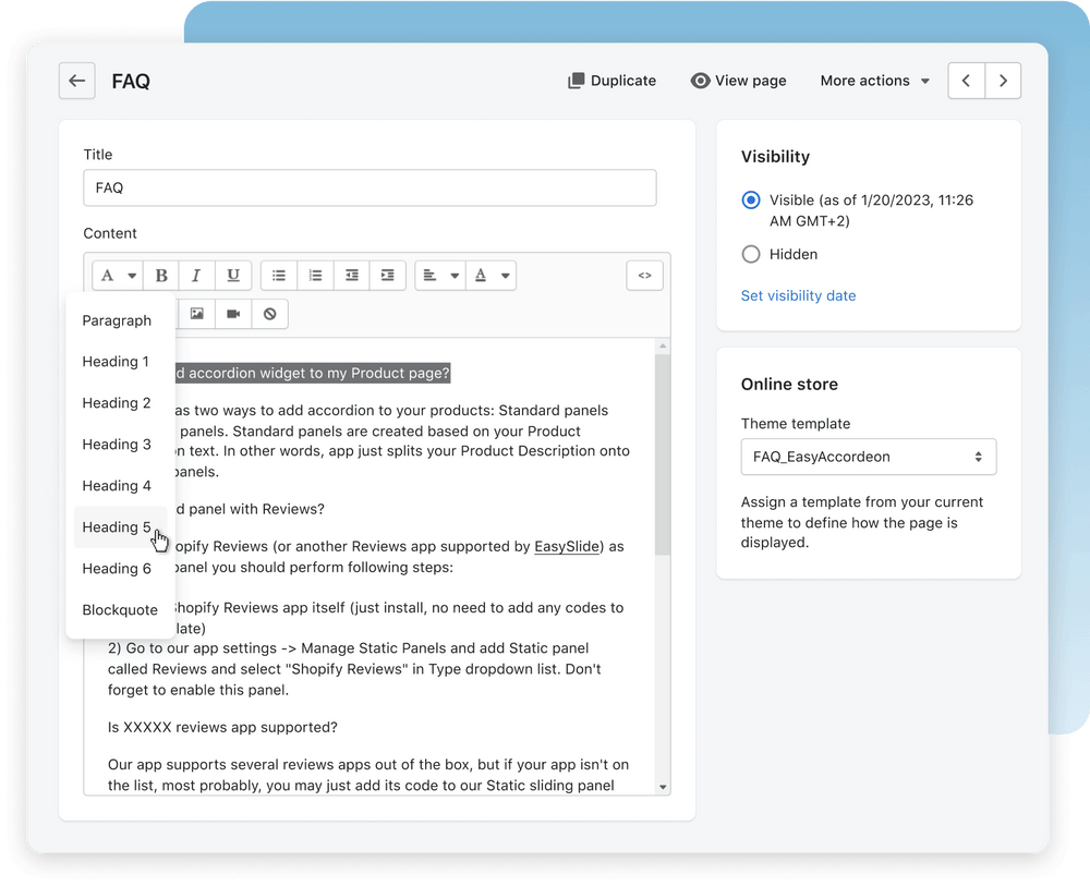 EasySlide Accordions & FAQ for Shopify NexusMedia